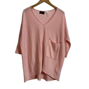 Kerisma Women M/L Wool Blend V Neck Oversied Pink Top 3/4 Sleeve Lagenlook